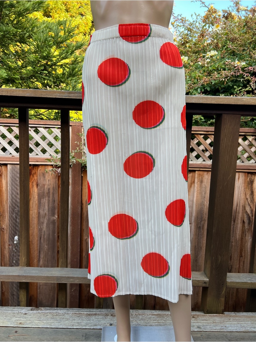 Cream Pleated Midi Skirt with Red Polka Dots